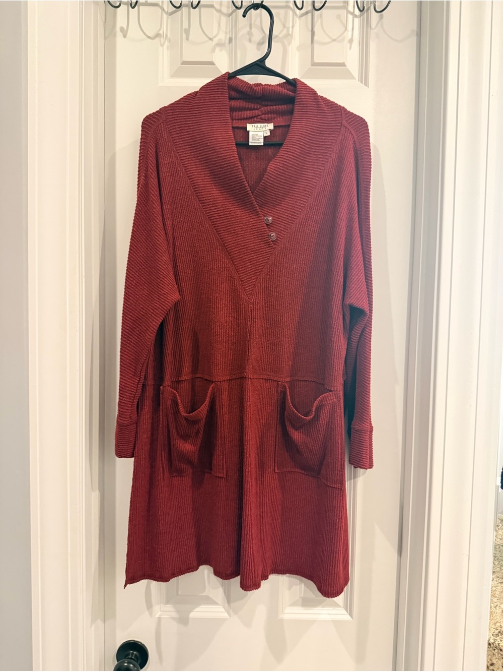 Cozy Shawl-Collar Long Sleeve Dress in Rust